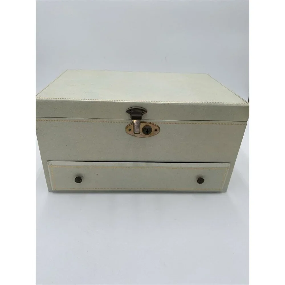 Vintage Ivory Jewelry Box Multi Level Tiered Drawer Key Velvet Buxton MCM